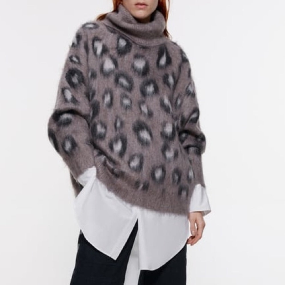 Zara Animal Print Mohair Blend Sweater